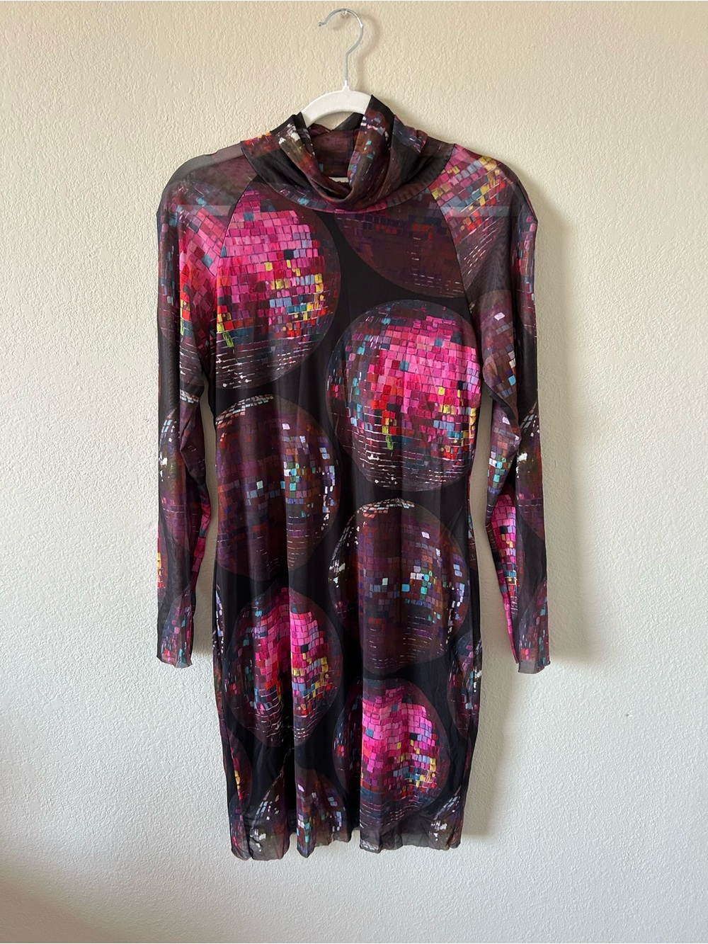 Rachel Antonoff Black
Turtleneck Dress with Pink and Purple Discoball Print